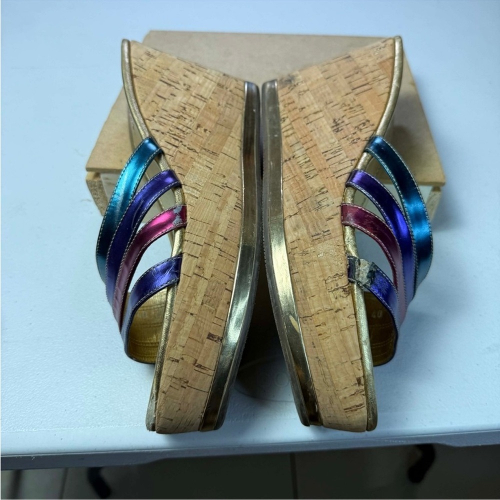 Prada Women's Multi Metallic Rainbow
Cork Wedge Sandals Sz 40 / US 10 - Picture 14 of 14